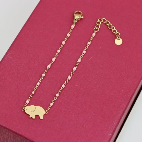 Cute Elephant Charm Yellow Bracelet with Pink Beads, XPBL0625 - Picture 9 of 11